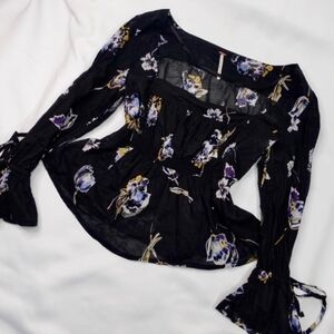 Free People Black Floral Blouse